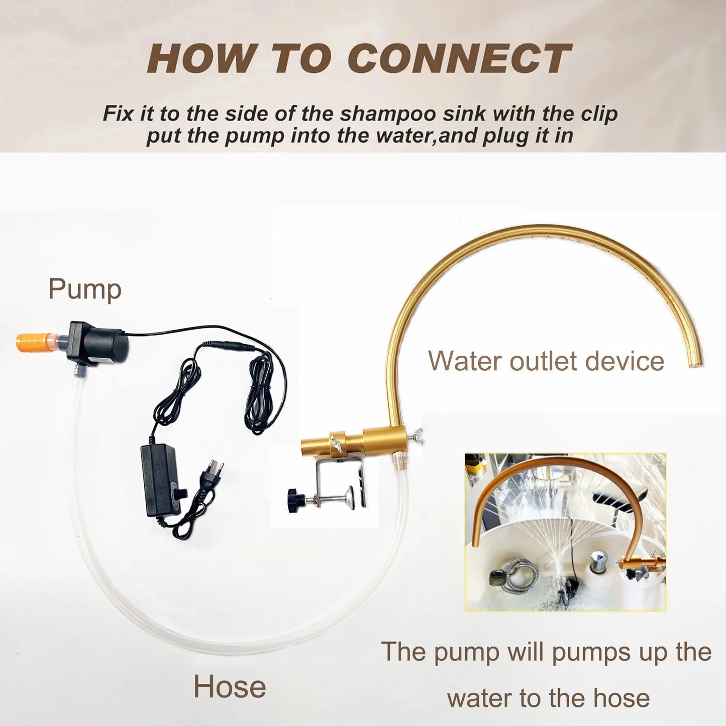 水循環ヘッドスパフレーム＆ピローセット｜180°角度調整可能・ウォーターポンプ付き・金属固定式｜美容室用マッサージシャワー機器