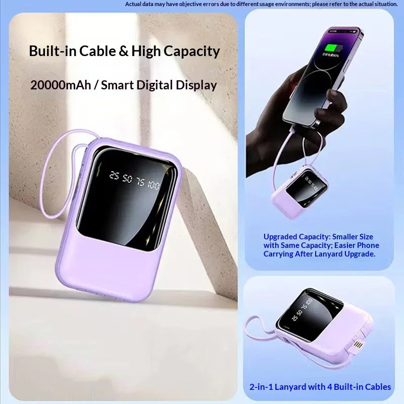 ミニ有線・デジタル表示付き 20000mAh大容量モバイルバッテリー（スマホ充電に便利）